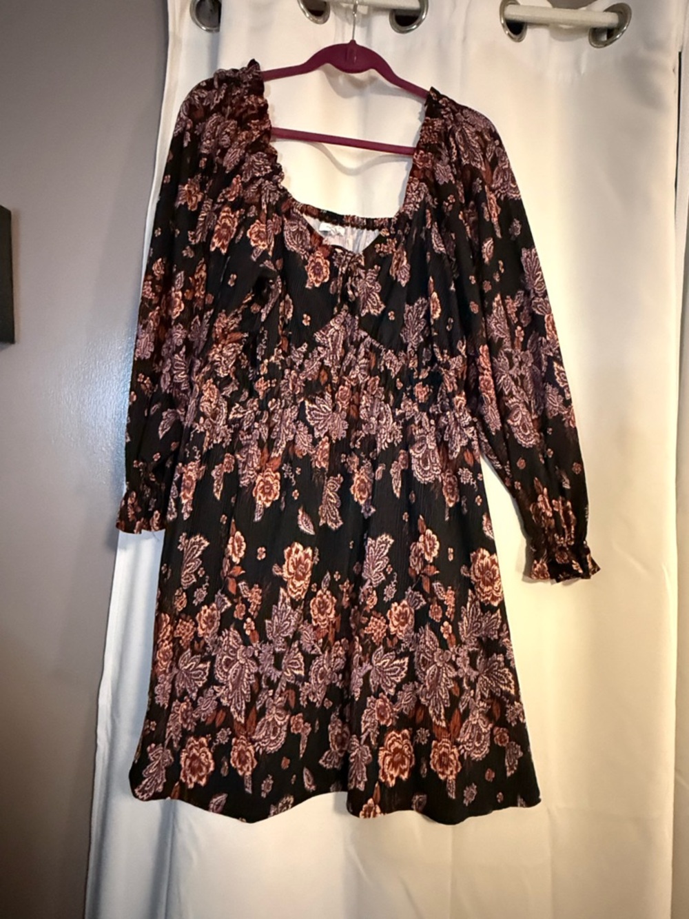 Maurices Black Dress with Pink and Rust Floral Print